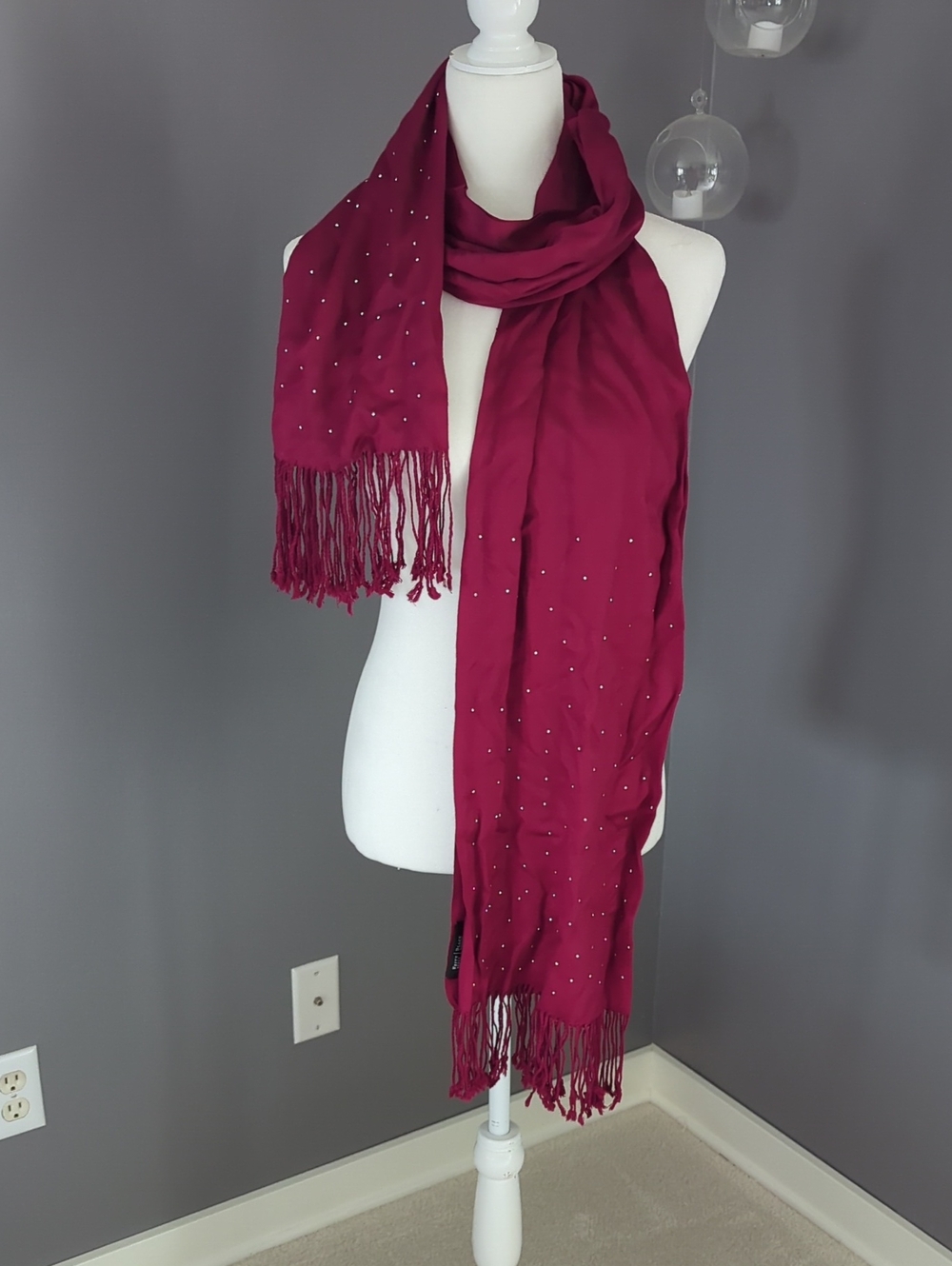 3 For $30. White House Black Market Burgundy Beaded Fringe Scarf